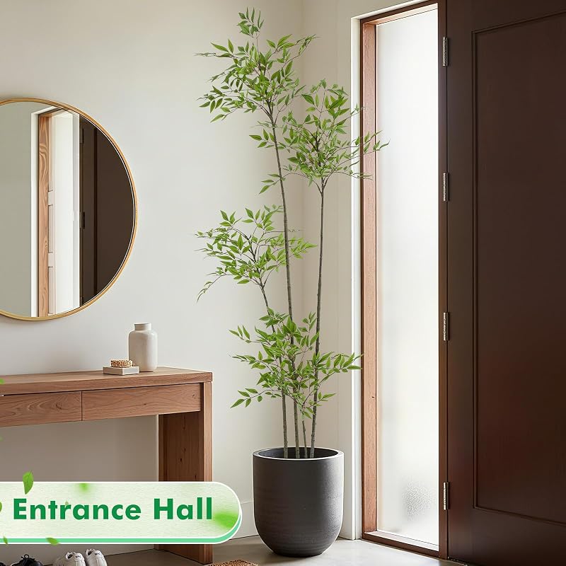 6ft Faux Bamboo Tree with Nandina, Green, with Pot — Variation Green+5ft 11in