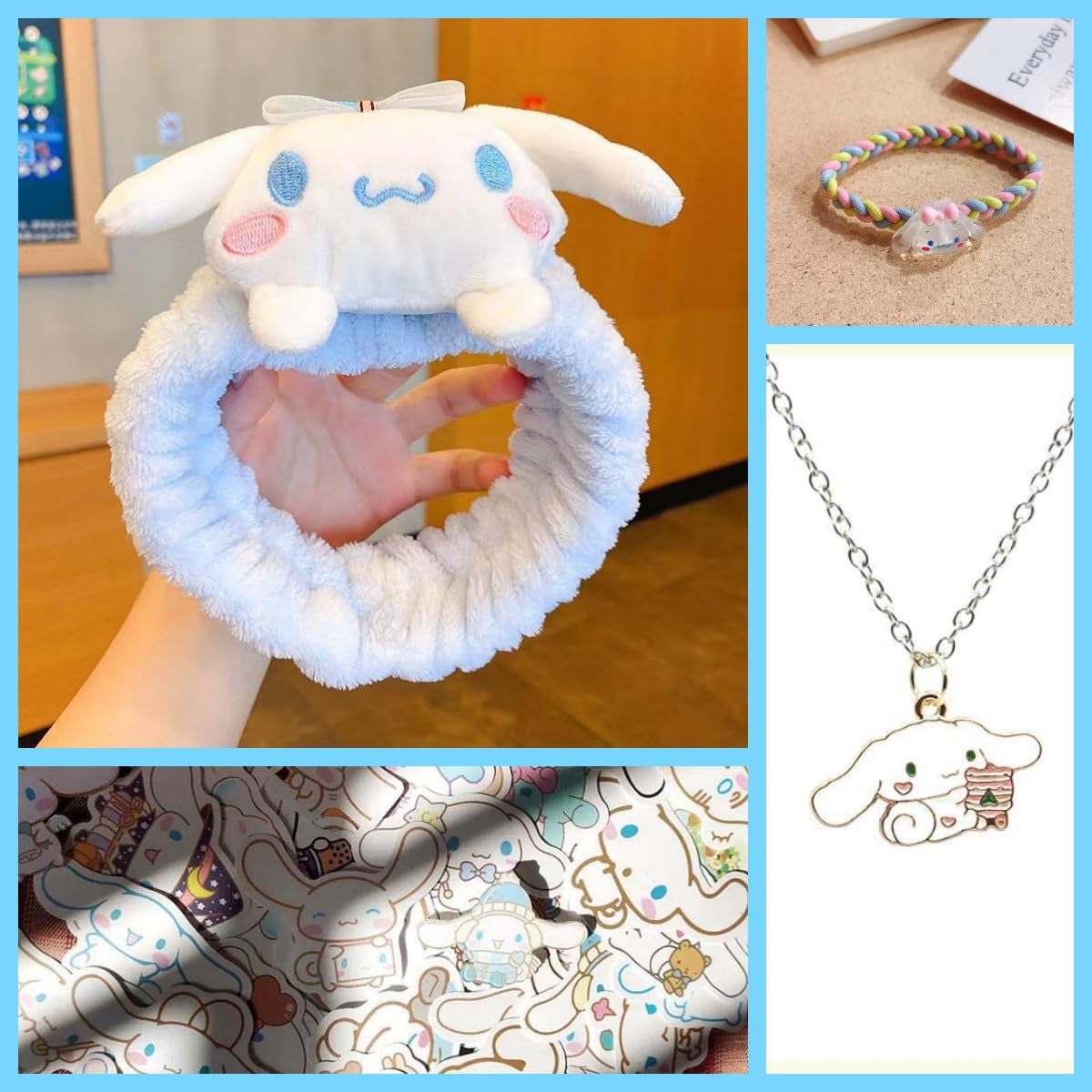 WINBBY 117Pcs Kawaii Cute Stuff Gifts Set Include Headband,Pouch, Hair Band, Hair Ties & Clips,Hairpin, Stickers,Necklace,Bracelet, Keychain(Blue)