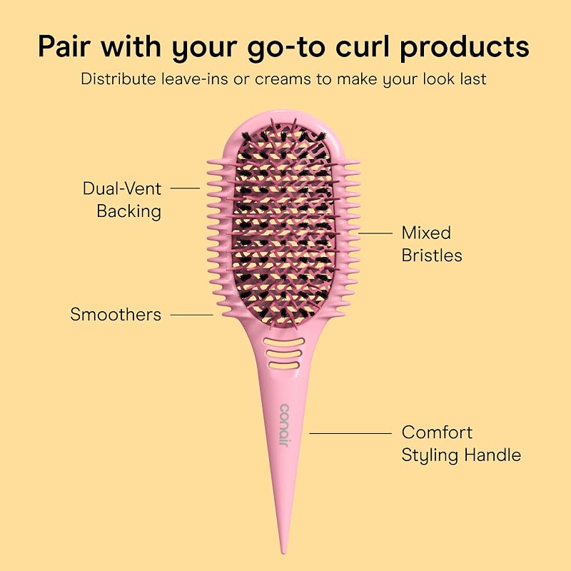 Conair Detangling Brush for Tight Curls & Long Hair - Mixed Bristles, Light Pink