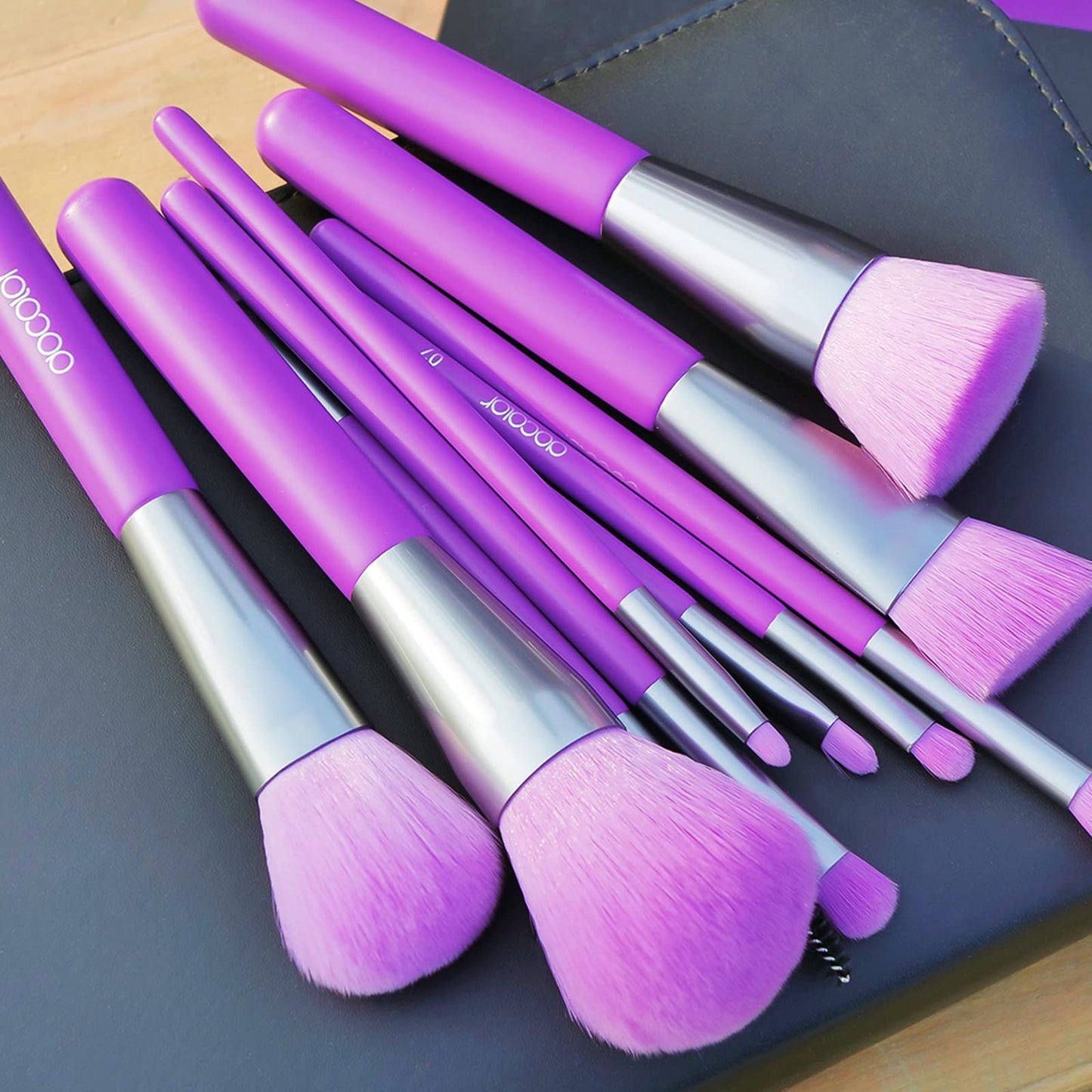 Docolor Makeup Brushes 10Pcs Makeup Brush Set Premium Synthetic Powder Kabuki Foundation Contour Blush Concealer Eye Shadow Blending Liner Make Up Brush Kit - Neon Purple