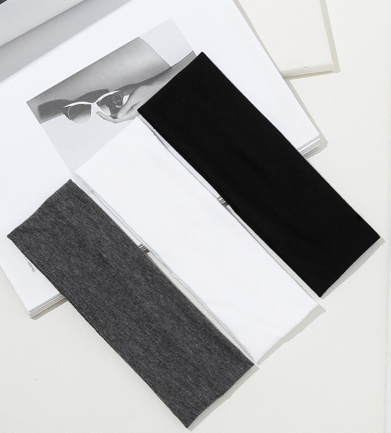 Headbands for Women Non Slip 16 Pack Elastic Sports Hair Bands for Women, Soft Cotton Cloth Headband for Workout Yoga Fashion Hair Accessories, Black White Gray Trendy Head Bands