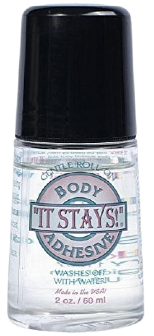 ABSOLUTE SUPPORT It Stays! Butt Glue for Dancers Roll On - Body Adhesive Glue Applicator for Wigs, Socks, Stockings, Leotards, Bras, Costumes and Clothing - Made in USA - 2 fl oz Clear