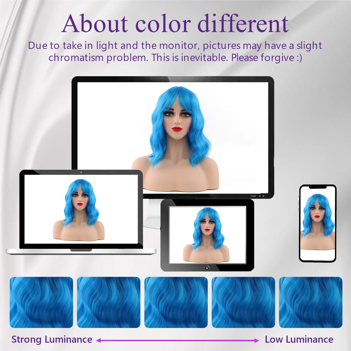 HWHRGL Light Blue Wigs with Bangs for Women 14 Inch Short Wavy Bob Wigs With Bangs Synthetic Bob Wig Curly Wig Heat Resistant Colorful Wavy Wig for Cosplay Daily Party Use Halloween Wigs