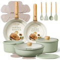 Carote 19-Piece Pots & Pans Set with Detachable Handles - Green Sage (Includes 8" & 10" Frying Pans, 1.5-qt to 4-qt Saucepans, Lids, Protectors)