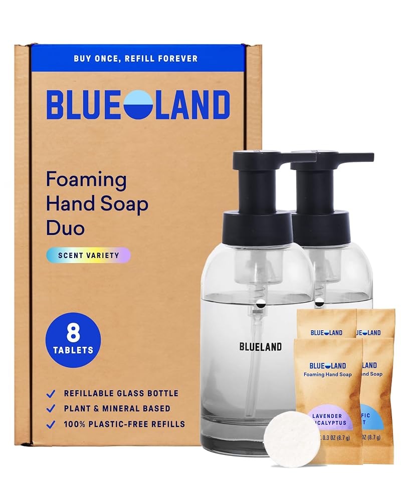 Blueland Hand Soap Duo - Slate (2 Bottles + 8 Refill Tablets) Refillable, Fragrance Variety