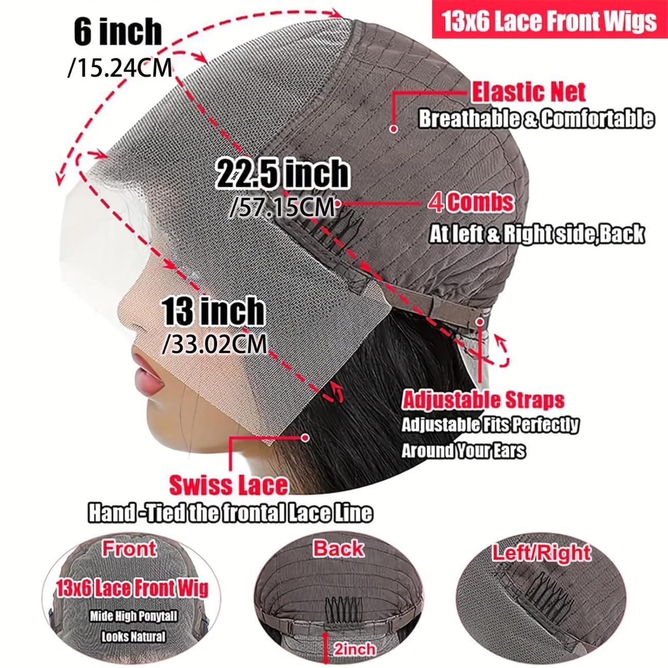 PINKEAGLE 34 Inch 13x6 Lace Front Wigs Human Hair 200% Density Body Wave HD Lace Front Wigs Human Hair Pre Plucked Glueless 13x6 Full Frontal Wig for Women Natural Black