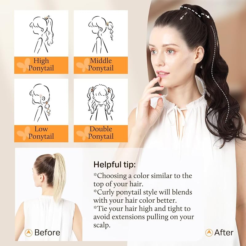 DOORES Ponytail Extension Human Hair, #2 18inch