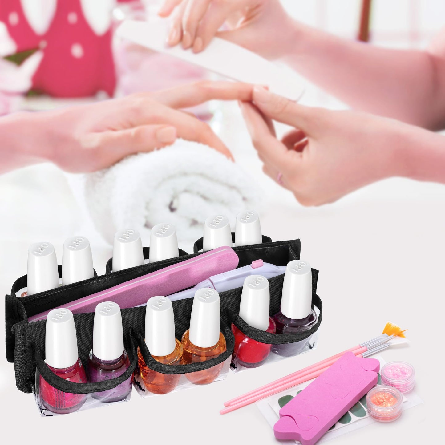 BAFASO Small Clear Nail Polish Organizer Case Holds 12 Bottles (15ml - 0.5 fl.oz), PVC Nail Polish Storage with a Removable Inner Pouch (Bag Only), Black (Patented)