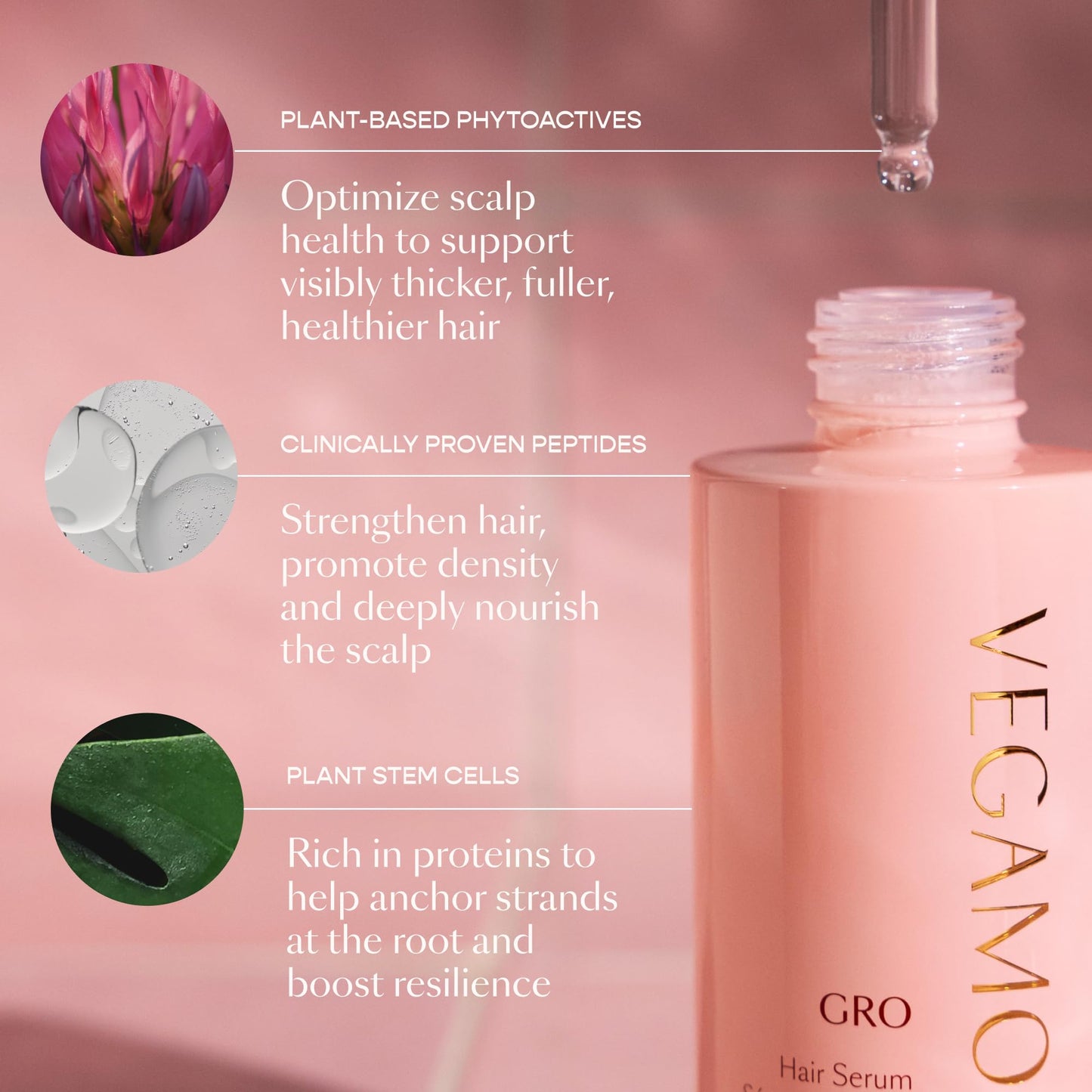 VEGAMOUR GRO Hair Serum for Hair Thinning, Thicker Fuller Looking Hair, Non Oily Serum for Healthier Scalp, 30 day Supply 1.0 fl oz, 1 pack