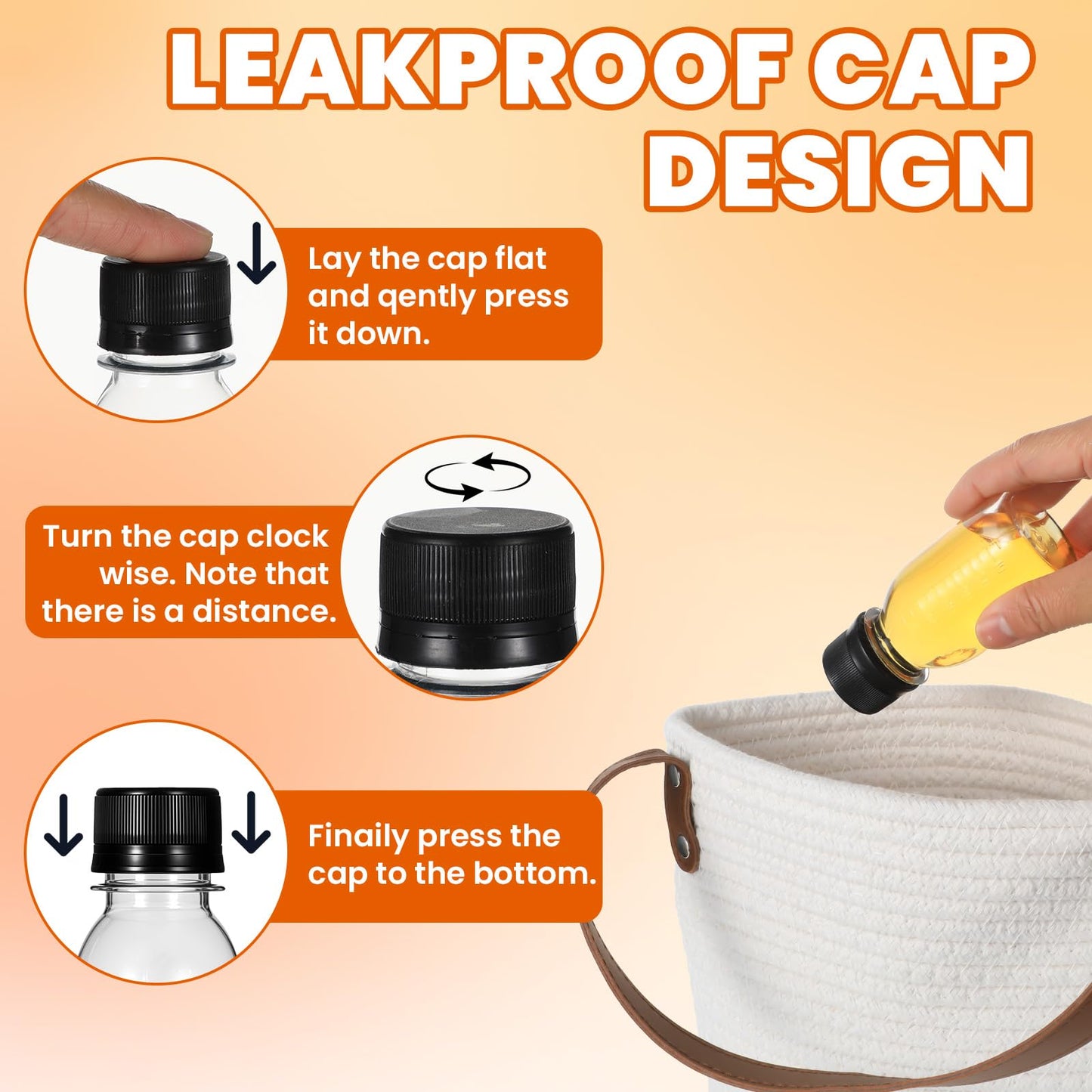 HOFURME 50 Pcs 2oz Plastic Bottles for Liquids, Mini Plastic Bottles with Lids juice bottles with caps with Scale and 4 Pcs Funnels for Juice Ginger Sauce Bulk Portable Travel