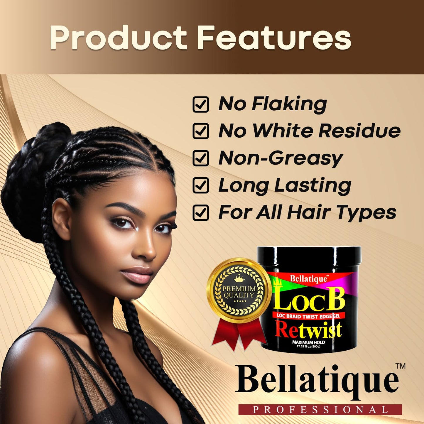 Loc B Retwist Loc, Braid, Twist, Edge Gel for Natural, Relaxed, Dry, Dull, & Brittle Hair (17.63 oz)