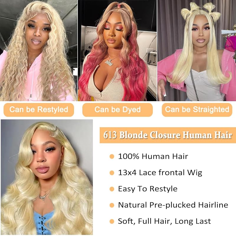 613 Blonde 13x4 Lace Frontal Body Wave Human Hair 12in - Pre Plucked Natural Hairline 150% Density