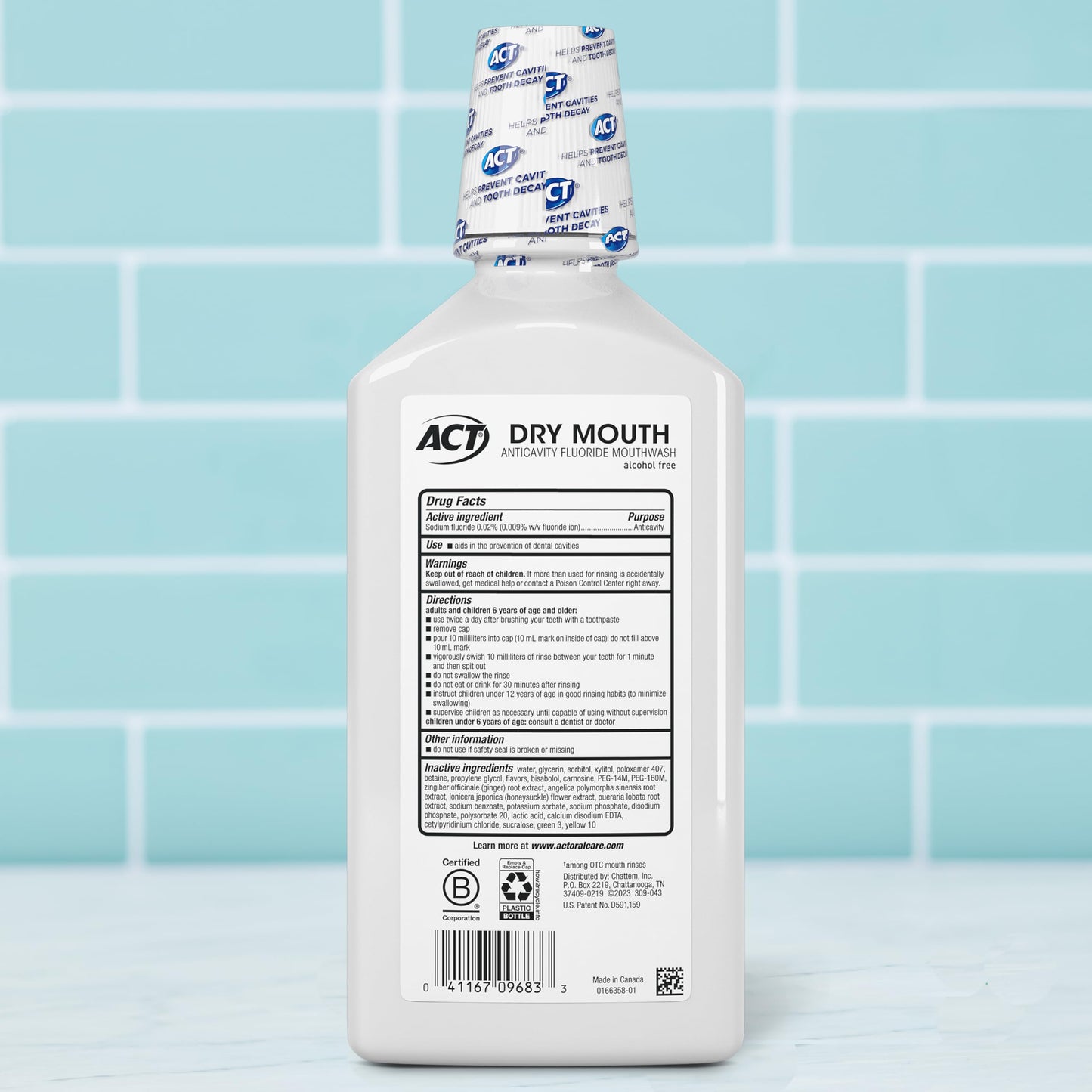 ACT Dry Mouth Anticavity Zero Alcohol Fluoride Mouthwash, Soothing Mint, 33.8 fl. oz.