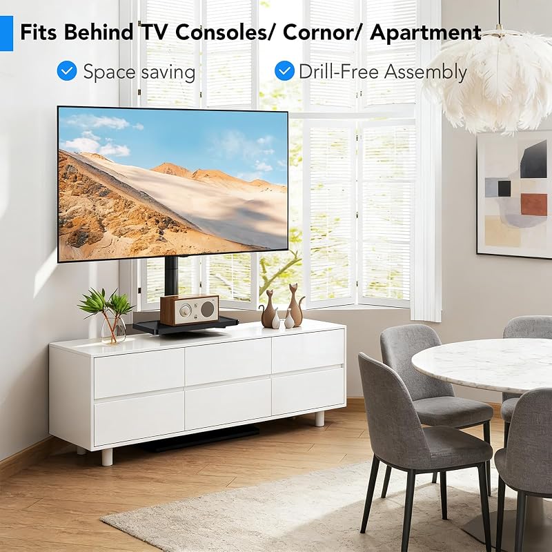 Floor TV Stand with Mount for 26-60 inch TVs Up to 77 lbs - Height Adjustable Swivel Tilt with Wood Base & Shelf, Black (Variation: Black+Floor TV Stand with Shelf)