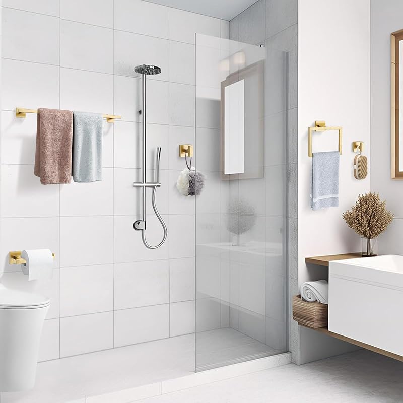 Brushed Gold 10-Piece Bathroom Hardware Set SUS304 Stainless Steel Wall Mounted
