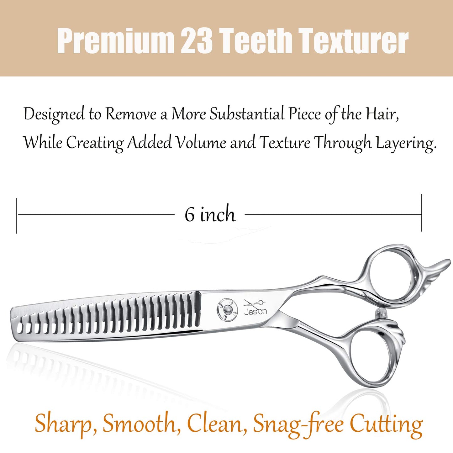 JASON 6" Texturizing Hair Scissors, 23 Teeth Hair Texture Shears Professional Blending Hair Thinning Scissor for Barber, Hairdresser, Stylist, Women and Men, Japanese 440C Stainless Steel