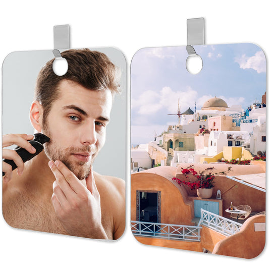 Sorcristy 2 Pack Shower Mirror Set, 9.84x7.87 inches Fogless Shatterproof Acrylic Mirrors, Portable Handheld for Shaving, Travel, Camping, Bathroom Wall Mount (Silver)