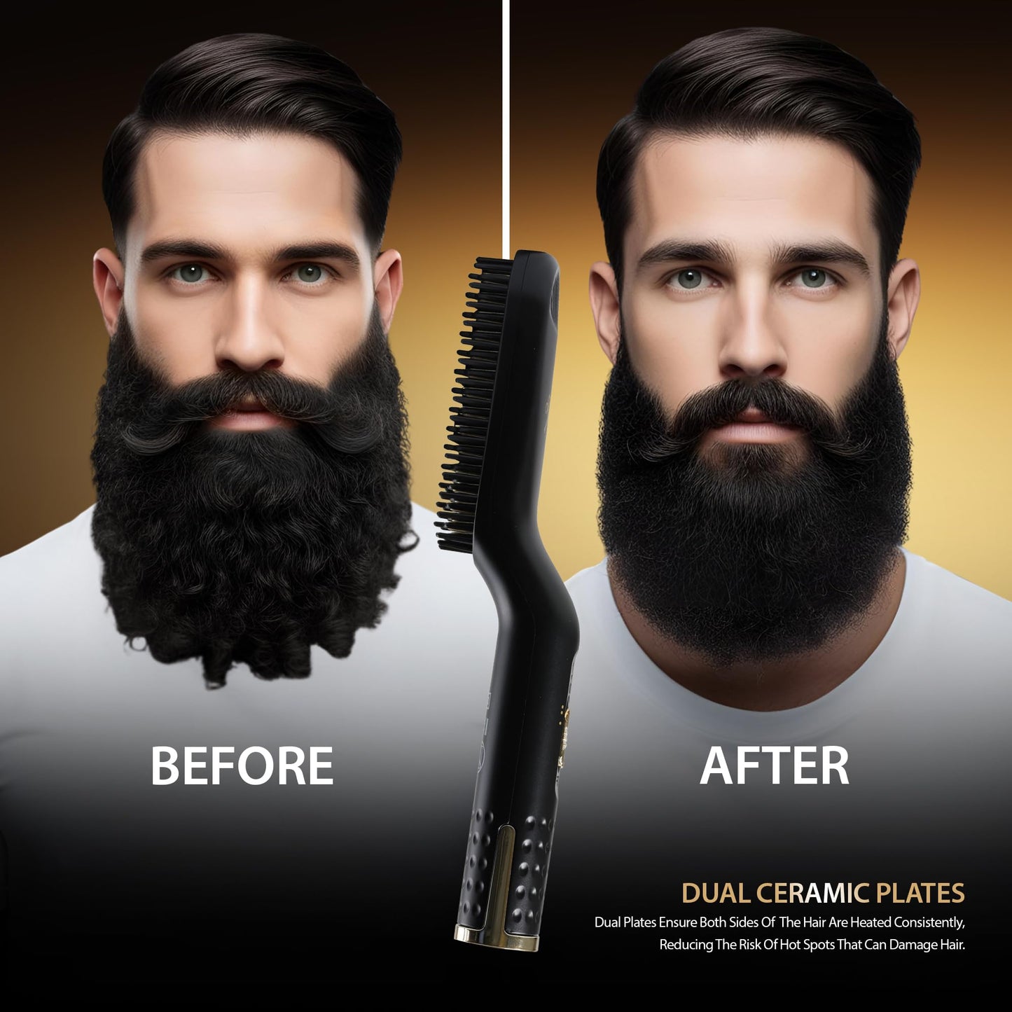 Cutting Edge Heated Beard Straightener Brush for Men, Includes Beard Oil & Beard Balm, Ceramic Heated Brush, Auto Shutoff, Beard Straightening Hot Comb Tool for Men