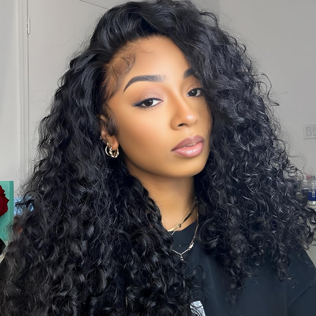 ISEE Half Wig Human Hair Water Wave Human Hair Glueless Wigs Seamless Clip Ins Flip Over Wear Go Wig Invisible Hairline Beginner Friendly 24 Inch