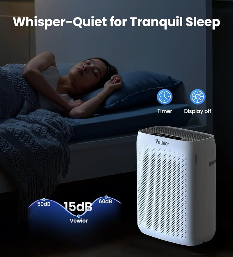 VEWIOR Large Room Air Purifier with Washable Filter, 3000 ft², White
