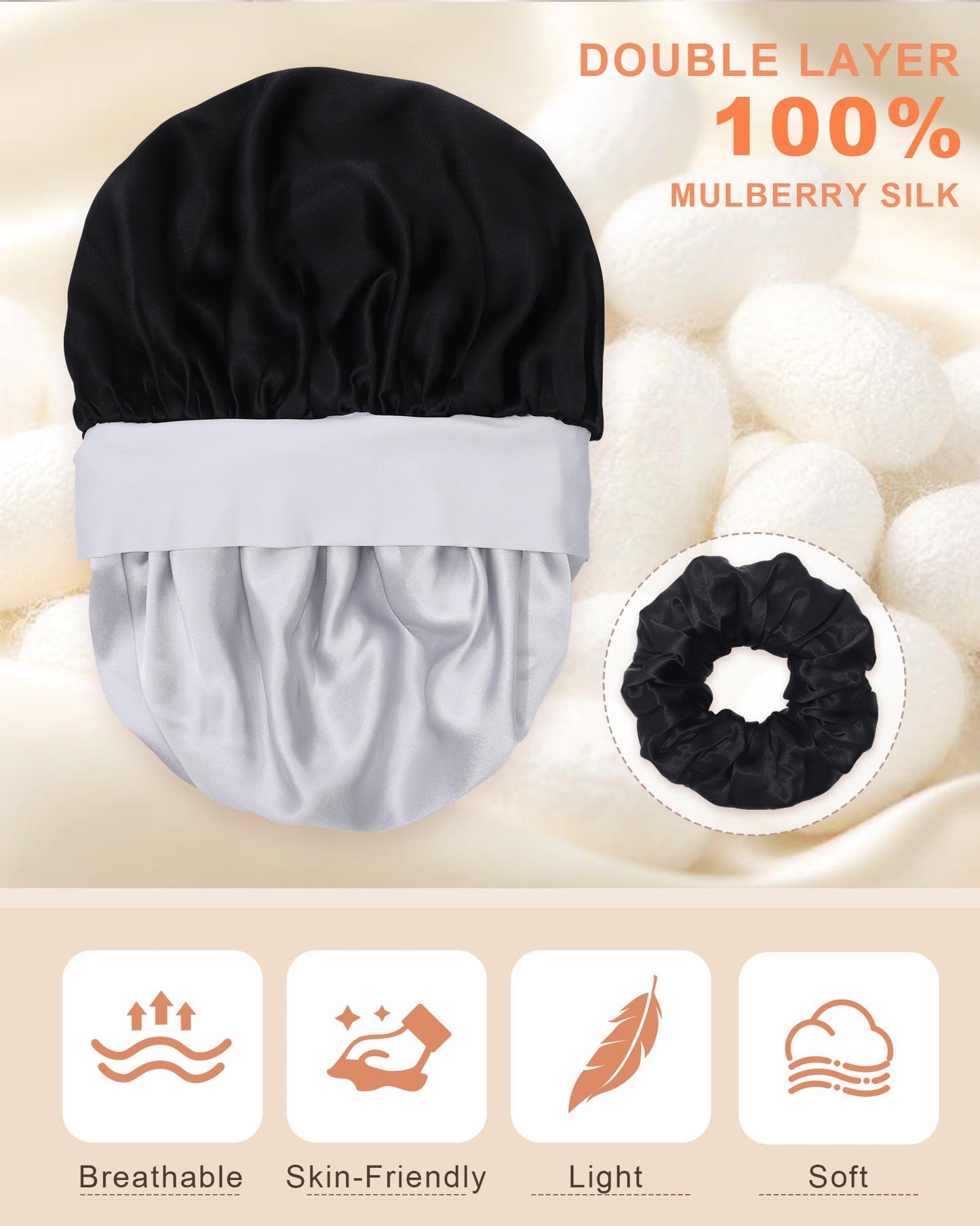 Mulberry Silk Bonnet Sleeping Women Curly Hair Bonnets Tie Band Double Layer Reversible Sleep Bonnet Silk Hair Wrap Sleep Cap