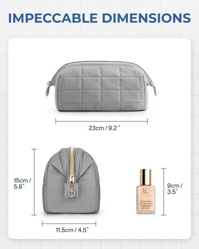 BAGSMART Makeup Bag Travel Toiletry Bag, Puffy Padded Make Up Bags for Women Makeup Organizer Case, Wide-open Pouch Purse Travel Essentials Toiletries Accessories Brushes, Gray