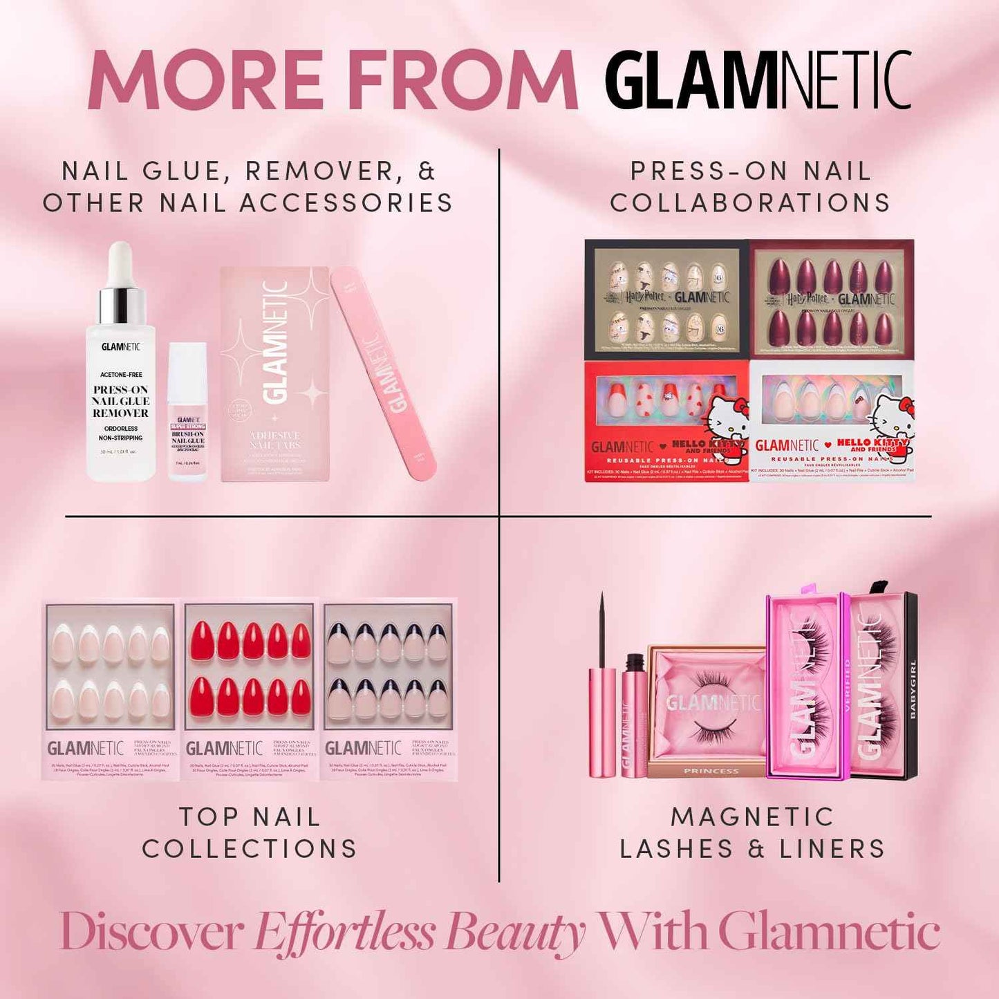 Glamnetic Press On Nails - French Pearl | Glossy, Short Almond French Tip Nails with 3D Accents, Salon Quality | 15 Sizes - 30 Nail Kit with Glue
