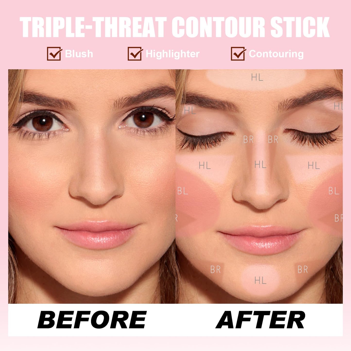 6 Colors Cream Contour Sticks Set, Shades with Highlighter, Bronzer and Blush, Double Ended Contour Sticks for Cheeks,Long Lasting, Waterproof and Matte Finish Makeup Kit (SET B)