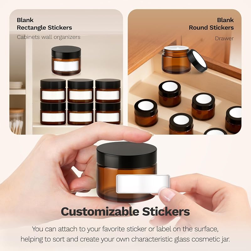 Amber Glass Jars with Lids - 60 Pack, 1 oz, Sample Cosmetic Containers