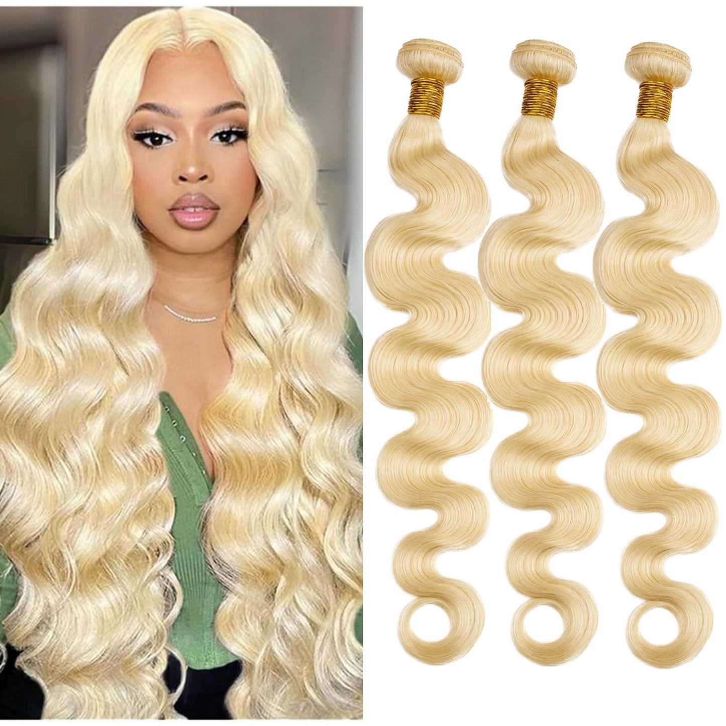 613 Blonde Bundles Human Hair Body Wave 28 30 32 Inch 100% Unprocessed Brailizn Virgin Human Hair 3 Bundles Body Wave Machine Double Weft 613 Bundle 300G