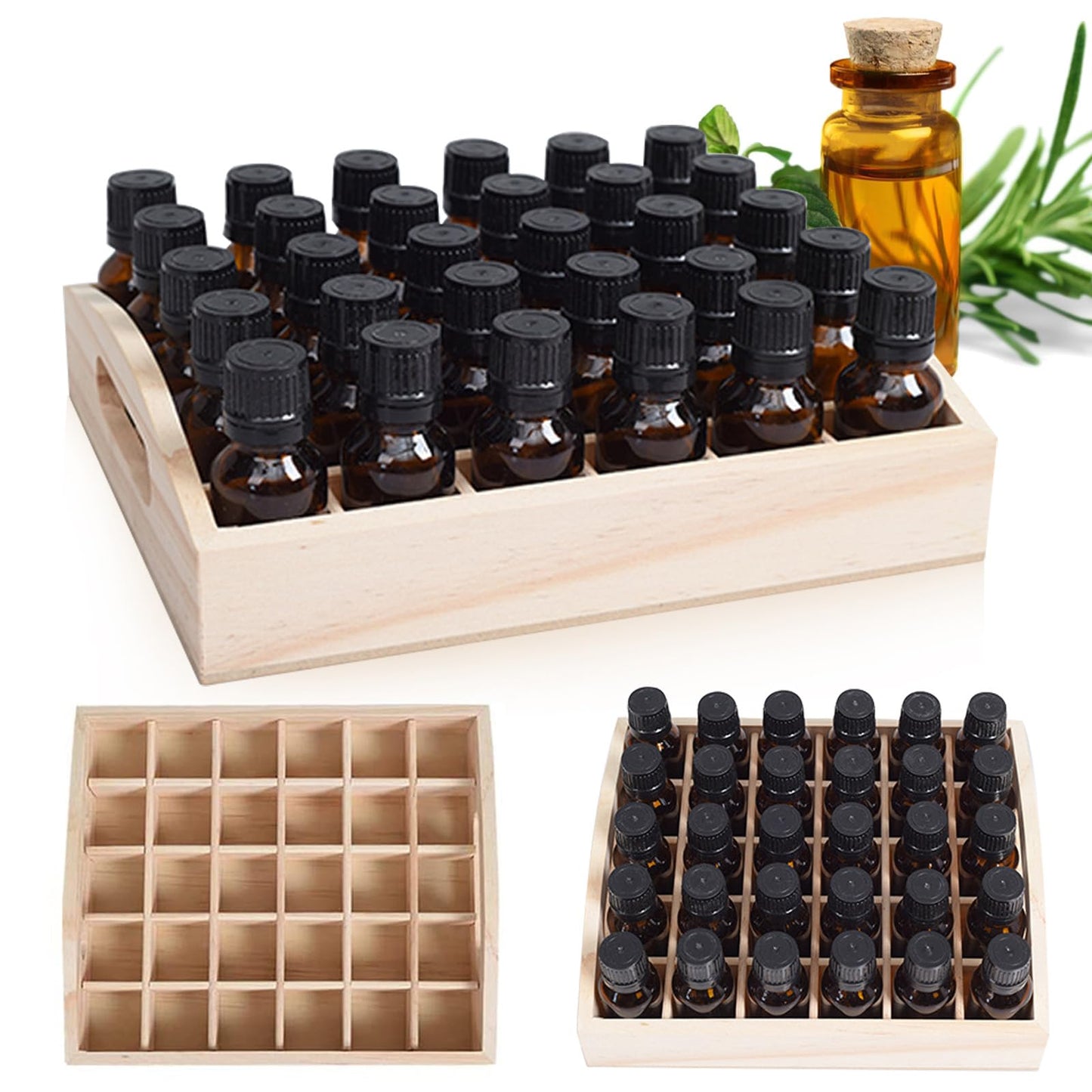 VolksRose 30-Slot Wooden Storage Box - Fits 5-15 ml Bottles, Travel & Presentation Storage, Nail Polish & Perfume Collection