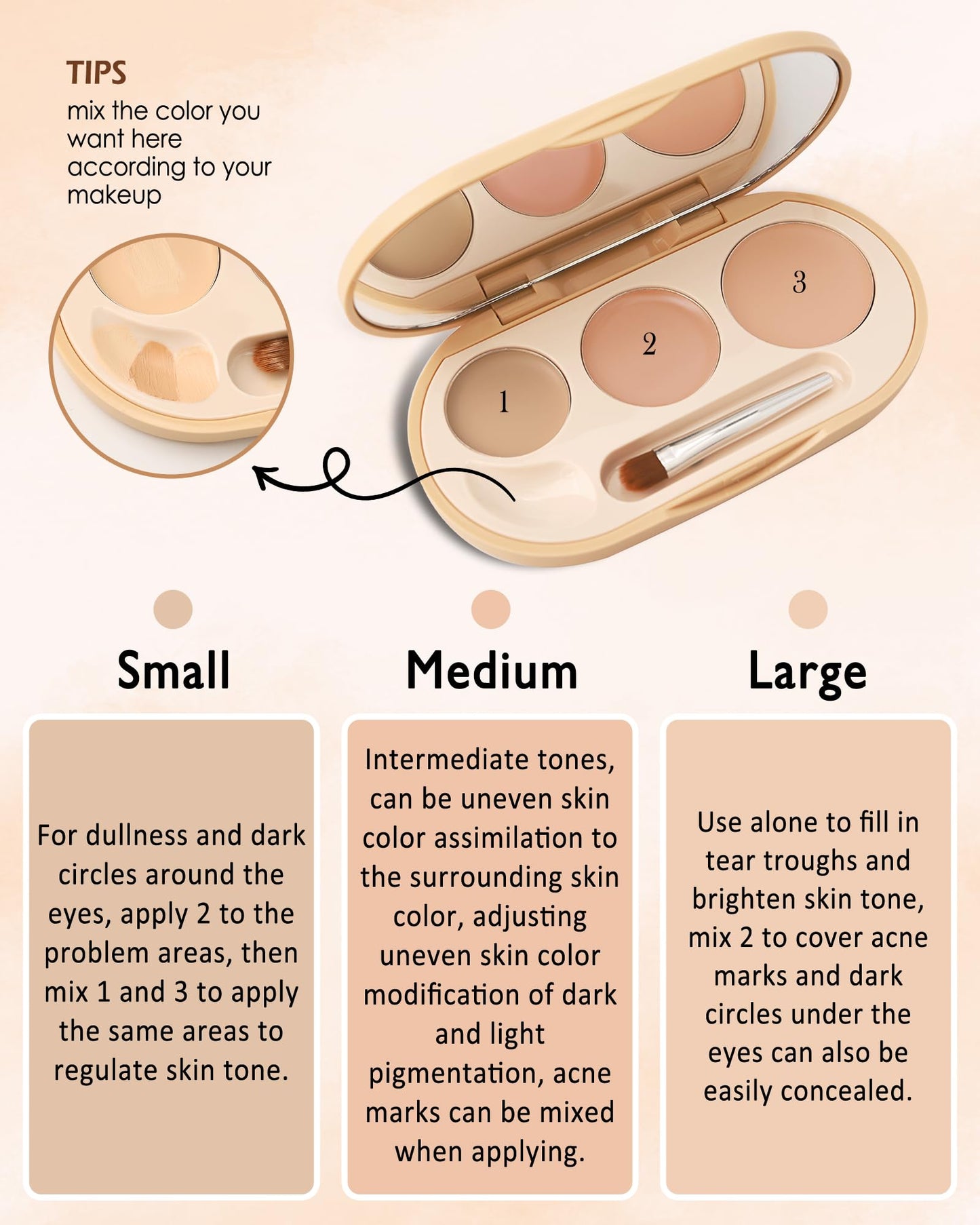 Concealer Full Coverage Set,3 In 1 Correcting Concealer Palette,Waterproof Longlasting Blendable Contour Cream Kit for Dark Circle,under Eye Brightene Foundation Makeup Palette,corrector de ojeras-01