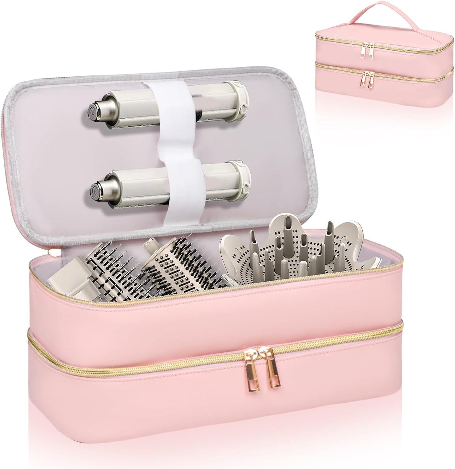Shark Flex Style Travel Case - Double Layer Waterproof Organizer for Hair Dryer Attachments (Dianthus White)
