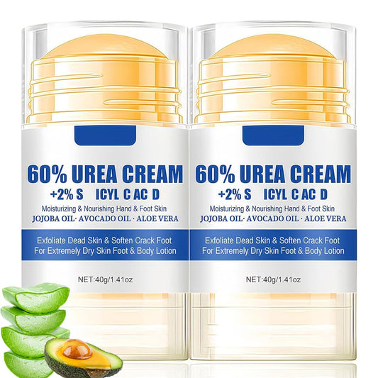 Pakivs 2Pcs Urea 60% Moisturizer Foot Cream,Intensive Repair Dry Cracked Skin,Urea Heel Stick Balm,Hands,Heels,Elbow and Knees,Softens & Moisturizes &Nourish Foot Care for Women and Men
