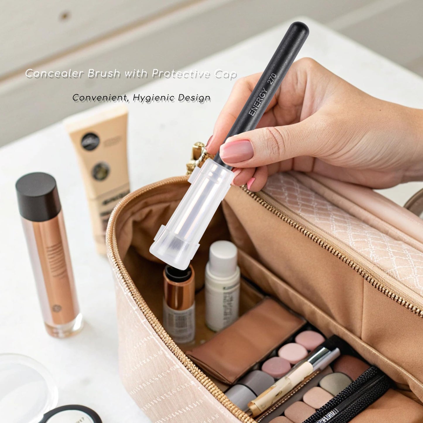 ENERGY Concealer Brush Under Eye Mini Angled Flat Top Kabuki Nose Contour Brush for Concealing Blending Setting Buffing with Powder Liquid Cream Cosmetic Pro Small Makeup Foundation brushes 270