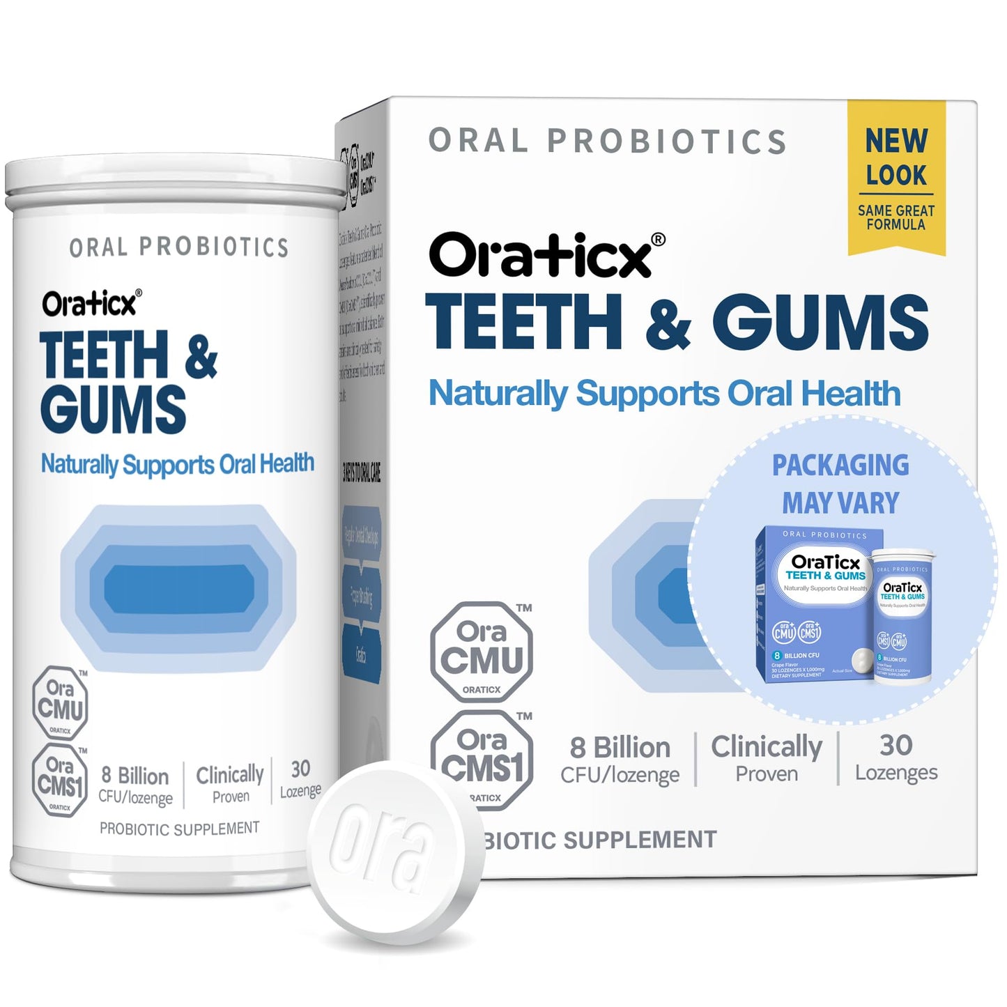OraTicx Teeth & Gums Dental Probiotic, 8 Billion CFU - Naturally Supports Oral Health, Fresh Breath, and Immunity, Oral Probiotic Supplement, Grape Flavor 30 Lozenges 1-PK