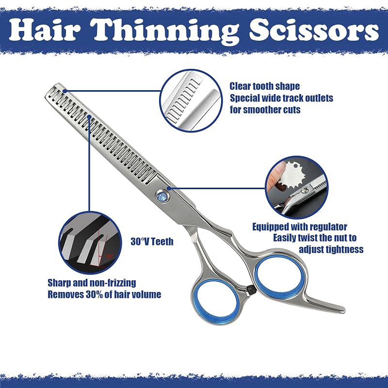 Sievic 27-Piece Hair Cutting Scissors Kit with Blue Variation – 6.5 Inch Stainless Steel Barber Shears, Thinning Shears & Salon Tools Set for Home & Studio
