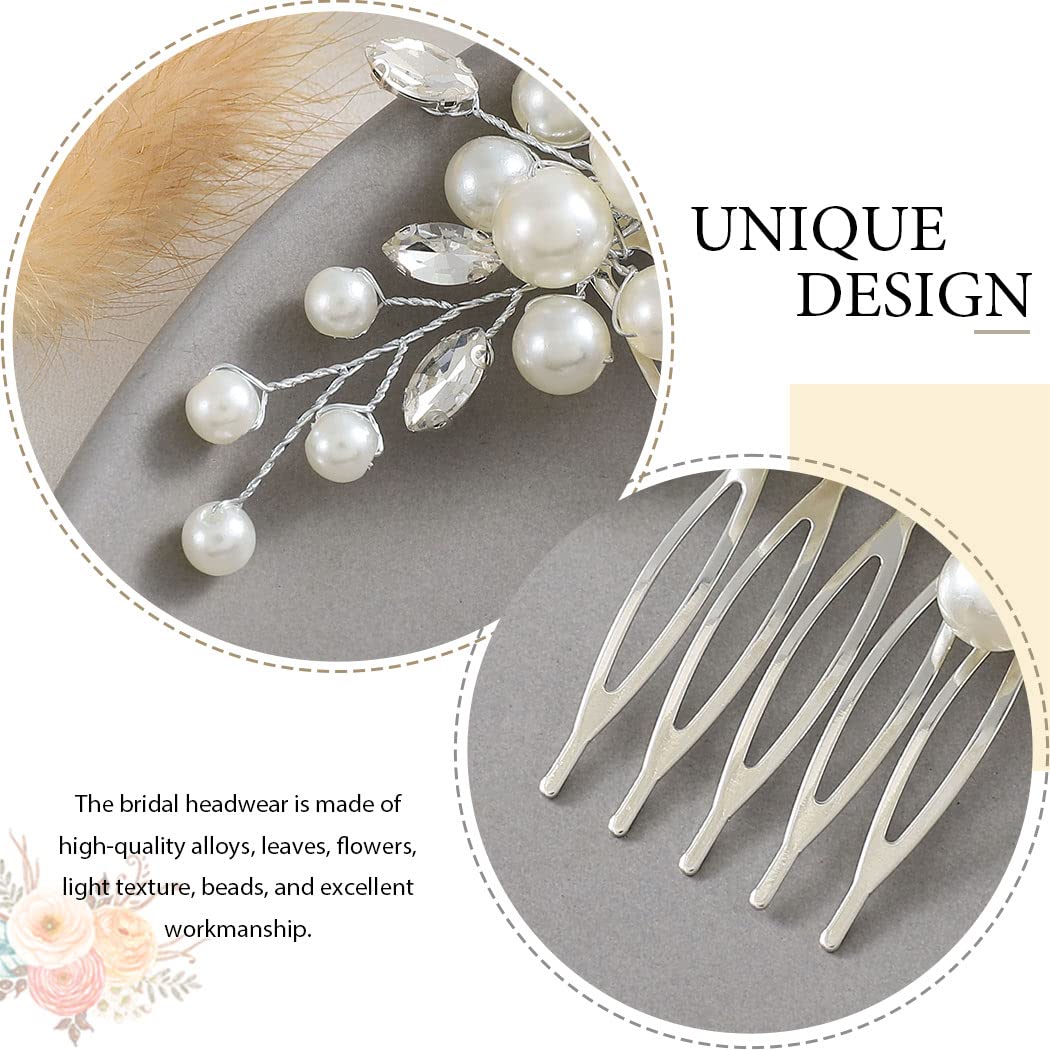 Latious Wedding Bride Pearl Hair Side Comb Silver Rhinestone Bridal Hair Clips Crystal Hair Pieces Hair Accessories for Women and Girls (Silver)