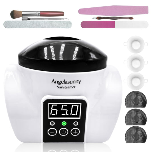 AngelaSunny Electric Nail Steam Remover Machine Nail Soaking Bowl with Manicure Tools – Adjustable Temp, Fast Gel/Dip/Acrylic Remover, LED Display & Acetone-Proof Bowl for Home Salon