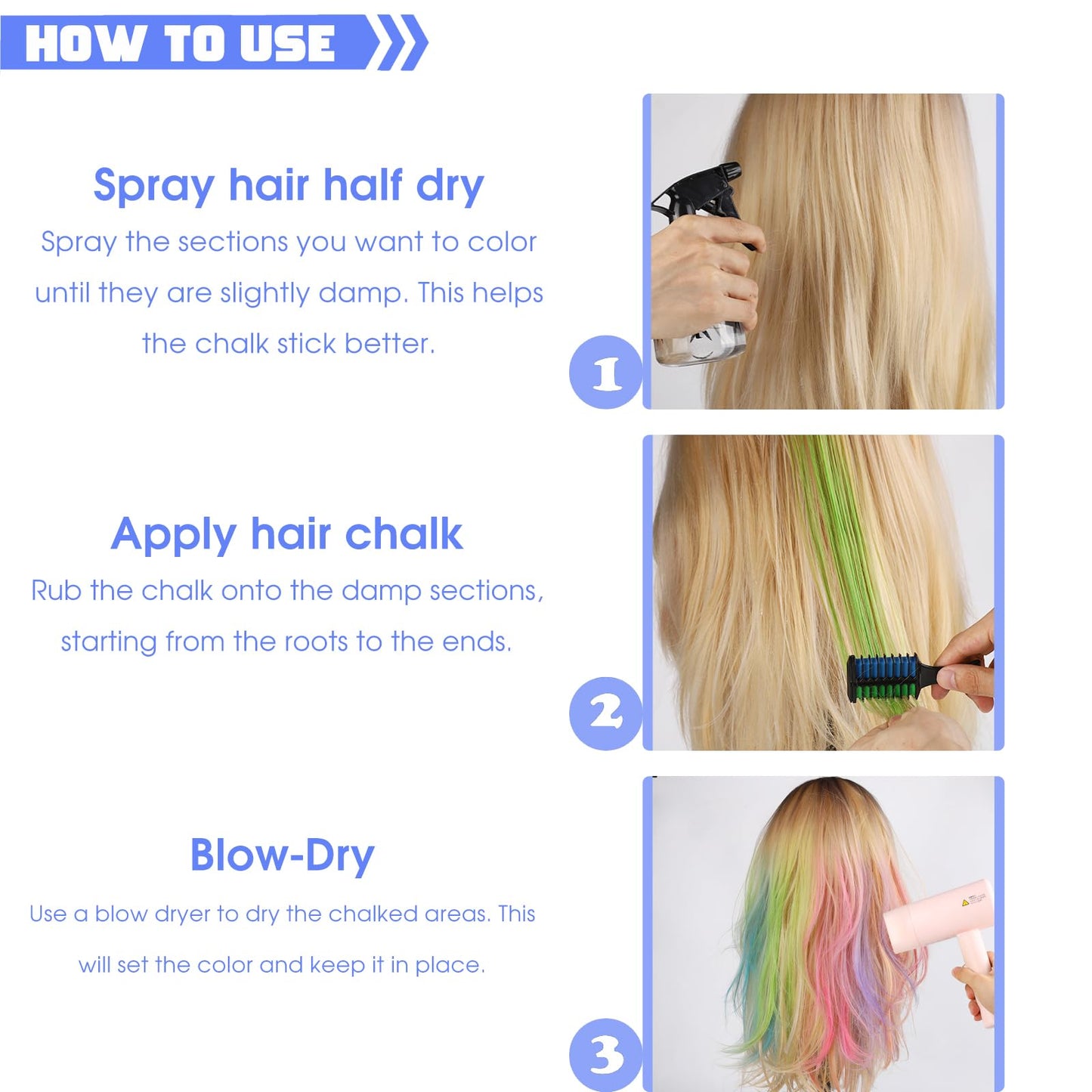 Hair Chalk for Kids Girls, Purple Pink Temporary Hair Color Dye, Washable Hair Chalk Comb - Kids Hair Dye Makeup For Party Halloween Christmas Birthday Cosplay Festivals