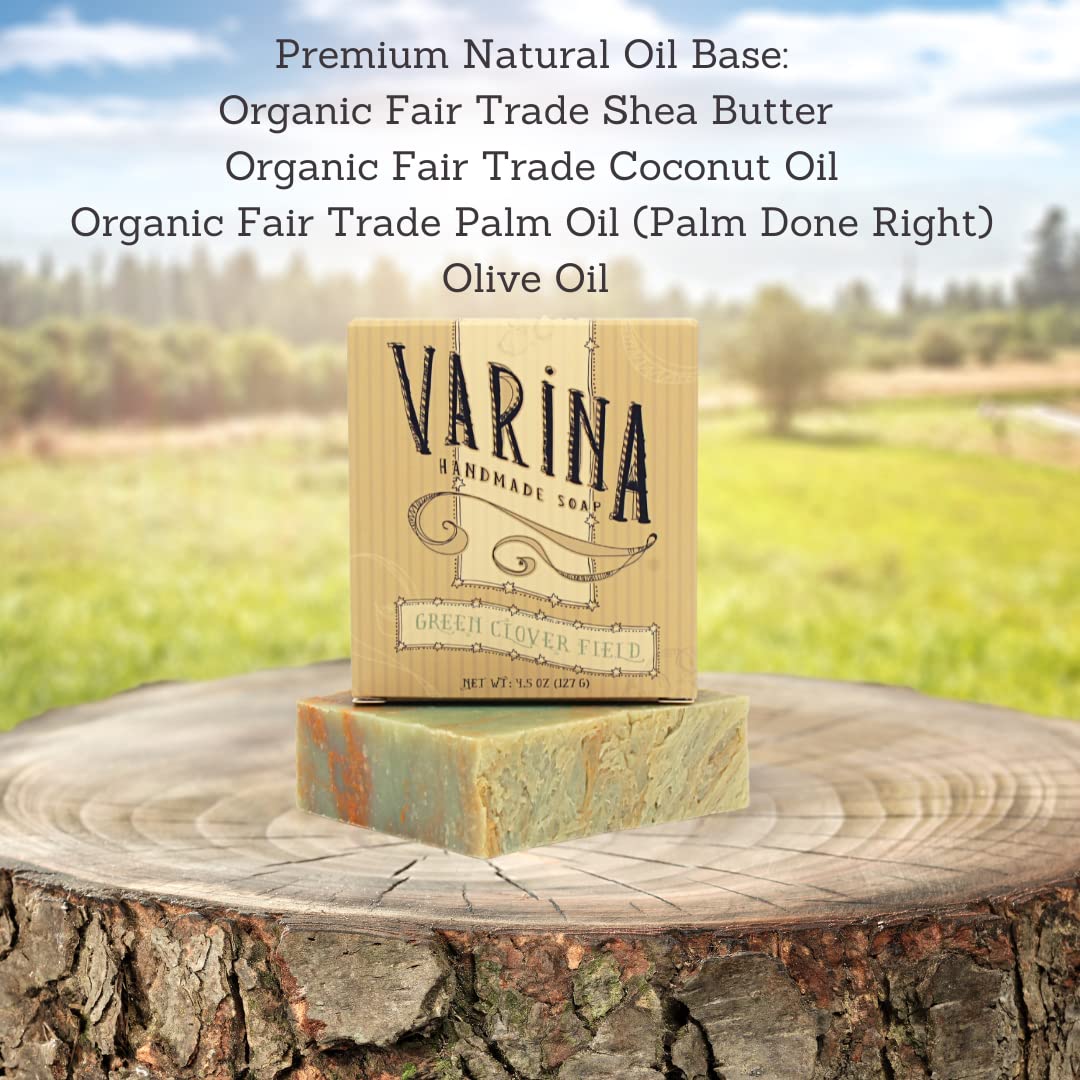 Varina Natural Green Clover Field Bar Soap - Gentle Cleansing for Sensitive Skin, Fresh - 3 Pack