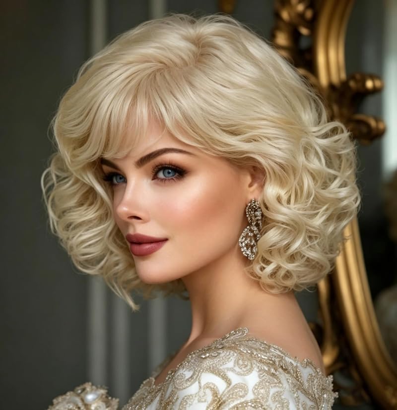Sallcks Short Blonde Curly Wig for Women – Cosplay Party Costume (Variation: Blonde)