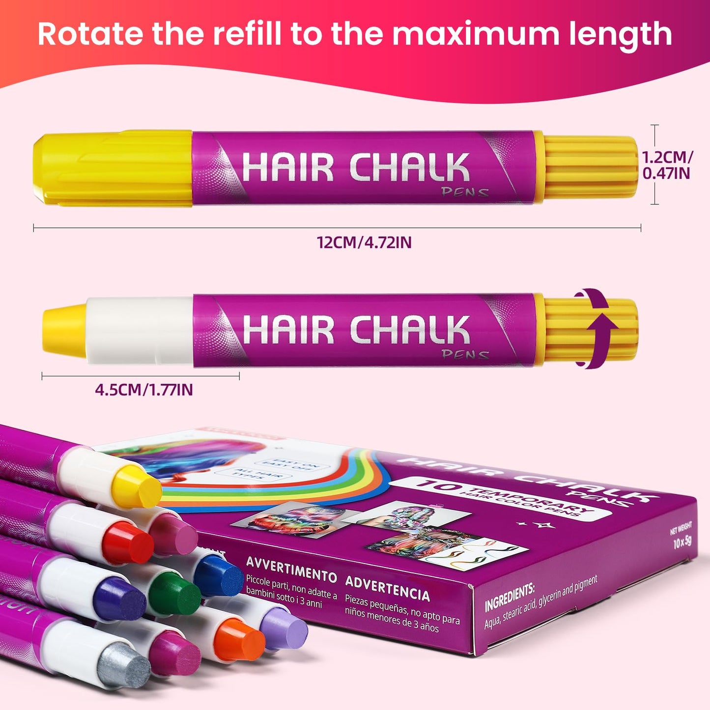 MeiduGaga Hair Chalk for Girls Makeup Kit, 10 Temporary Color Washable Gift Great for Kids Age 5 6 7 8 9 10-13 Years Old, Birthday Christmas Cosplay Hair DIY Party