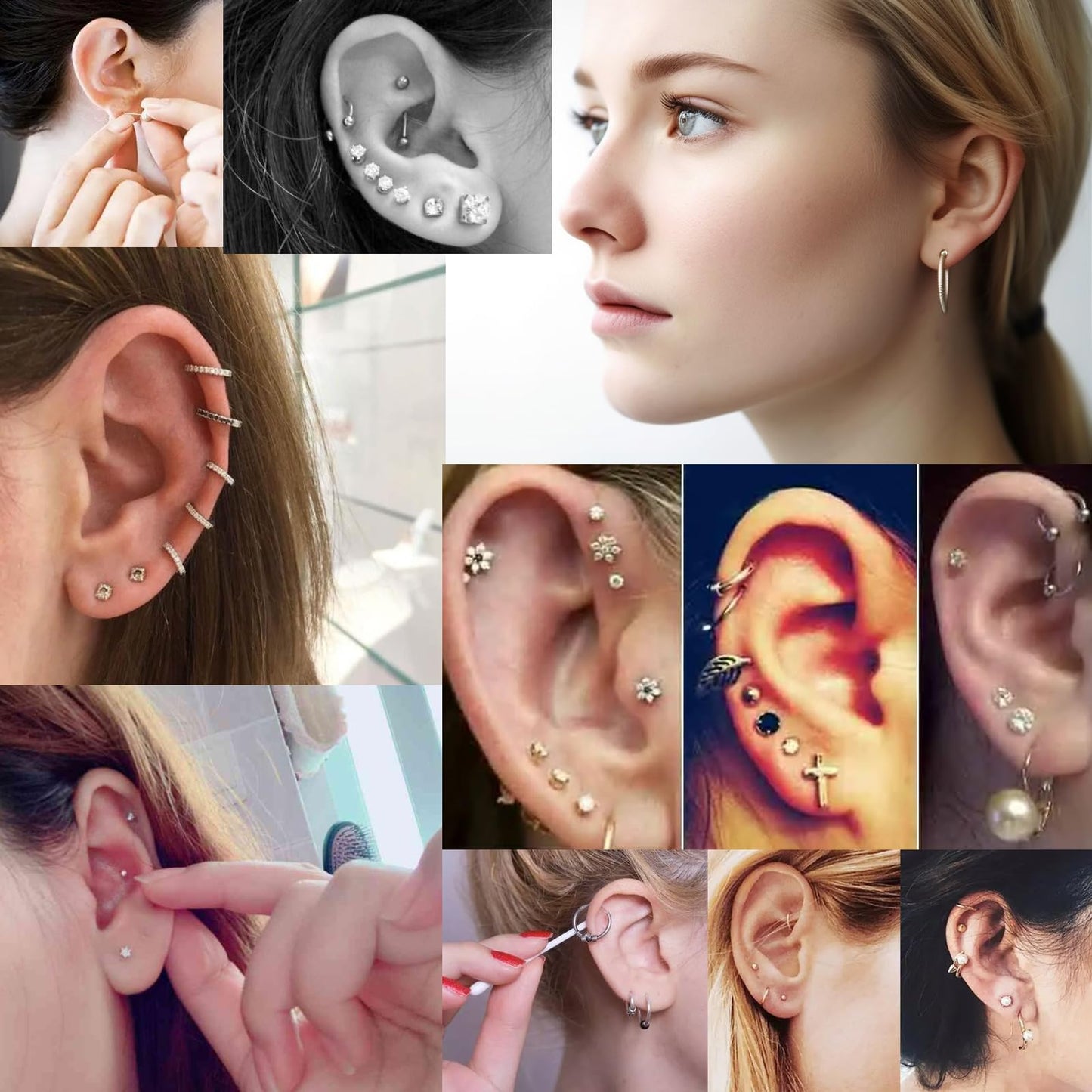 YINPAD Ear piercing gun, Reusable Professional Ear Piercing Kits, 24 Surgical Grade Anti-sensitive Piercing Earrings, 10 Cubic Zirconia Fashion Earrings, 24 Alcohol Cotton Sheets (silver)