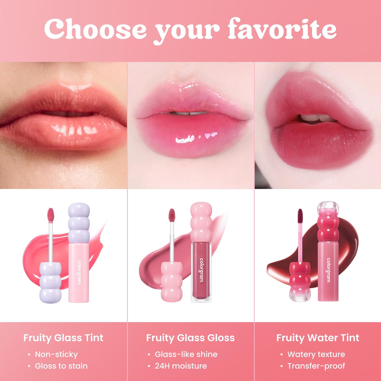 COLORGRAM Fruity Glass Tint 14 Sulky Lychee, Long-Lasting Glossy Lip Tint, Korean Beauty Lip Gloss Tint, Geek Nude Series