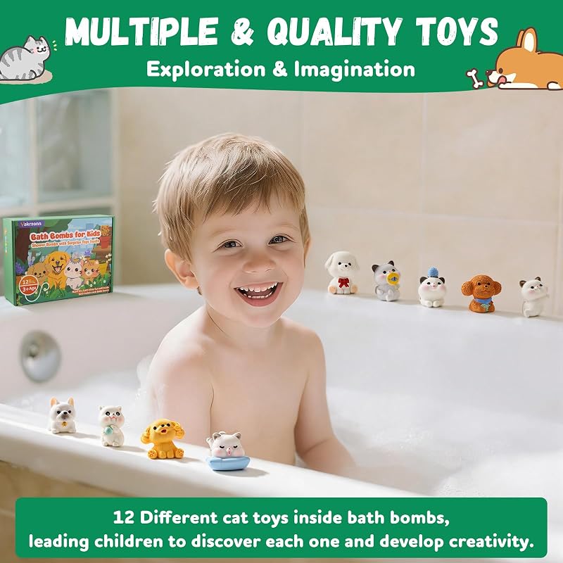 Bath Bombs for Kids with Toys Inside - 12 Pack Cat & Dog Gift Set