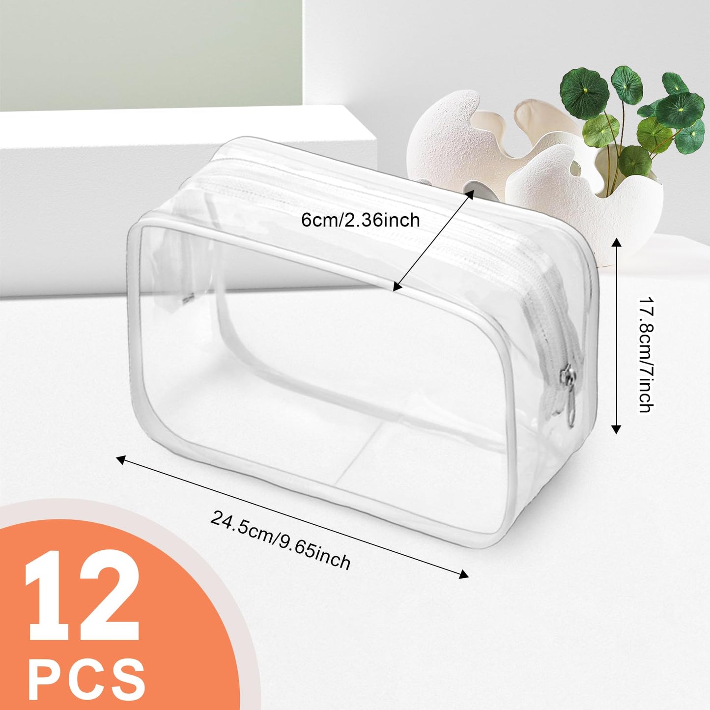Cptoion 12 PCS Clear Makeup Bags,Clear Toiletry Bag,PVC Clear Cosmetic Bags with Zipper,Portable Transparent Toiletry Bags for Travel Women Men(White,Large)