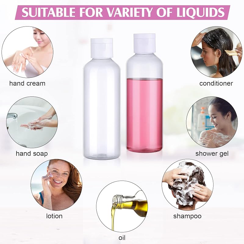 50 Pcs 3.4 oz Clear Travel Bottles with Flip Cap – Leakproof PET Containers