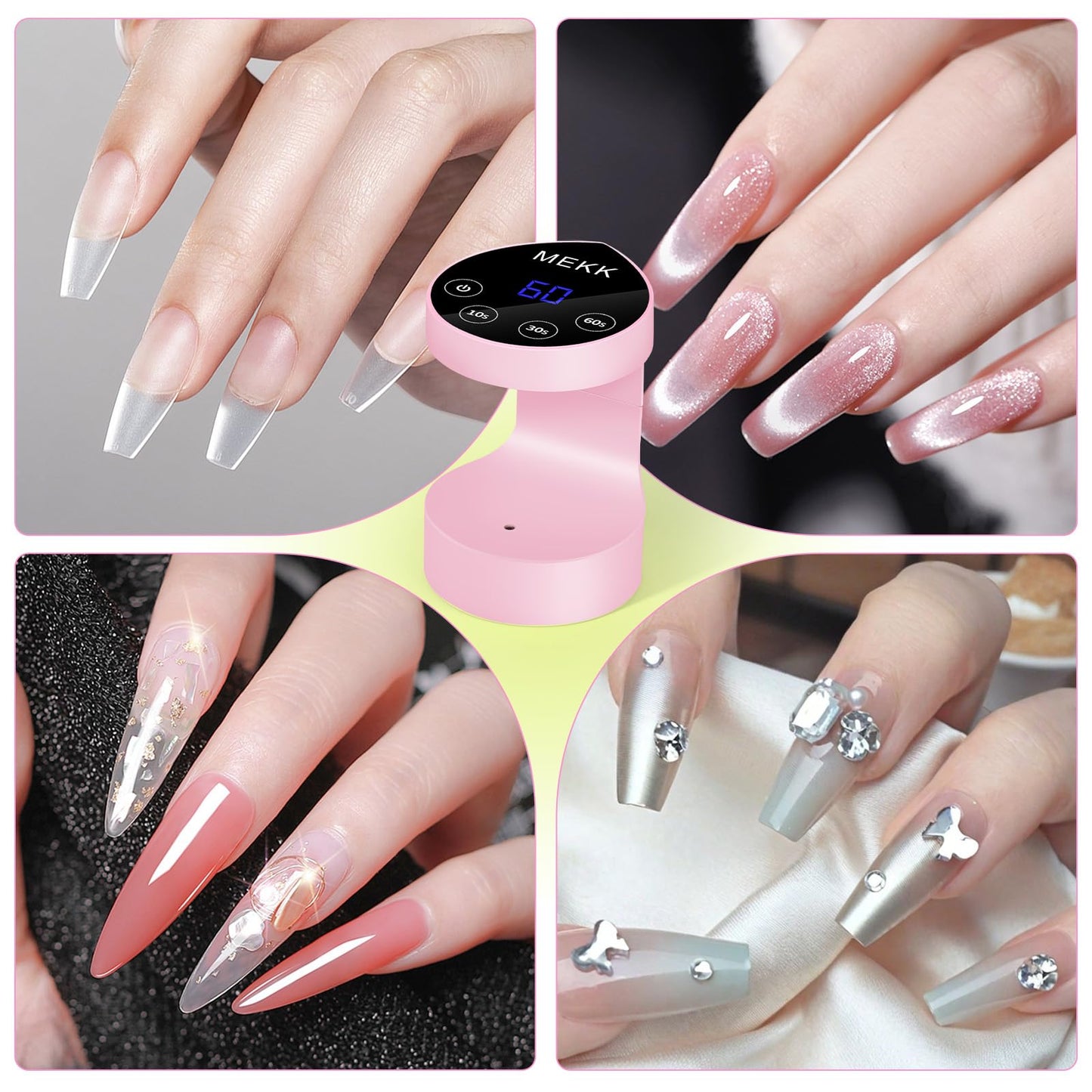 MEKK Mini UV Light for Nails,Peach-Shaped Mini LED Nail Lamp with Auto-Sensor,8 Beads,16W,4 Timer,Professional Single Finger UV Light for Gel Nails Small Gel Nail Lights for Salon & Home DIY Use-Pink