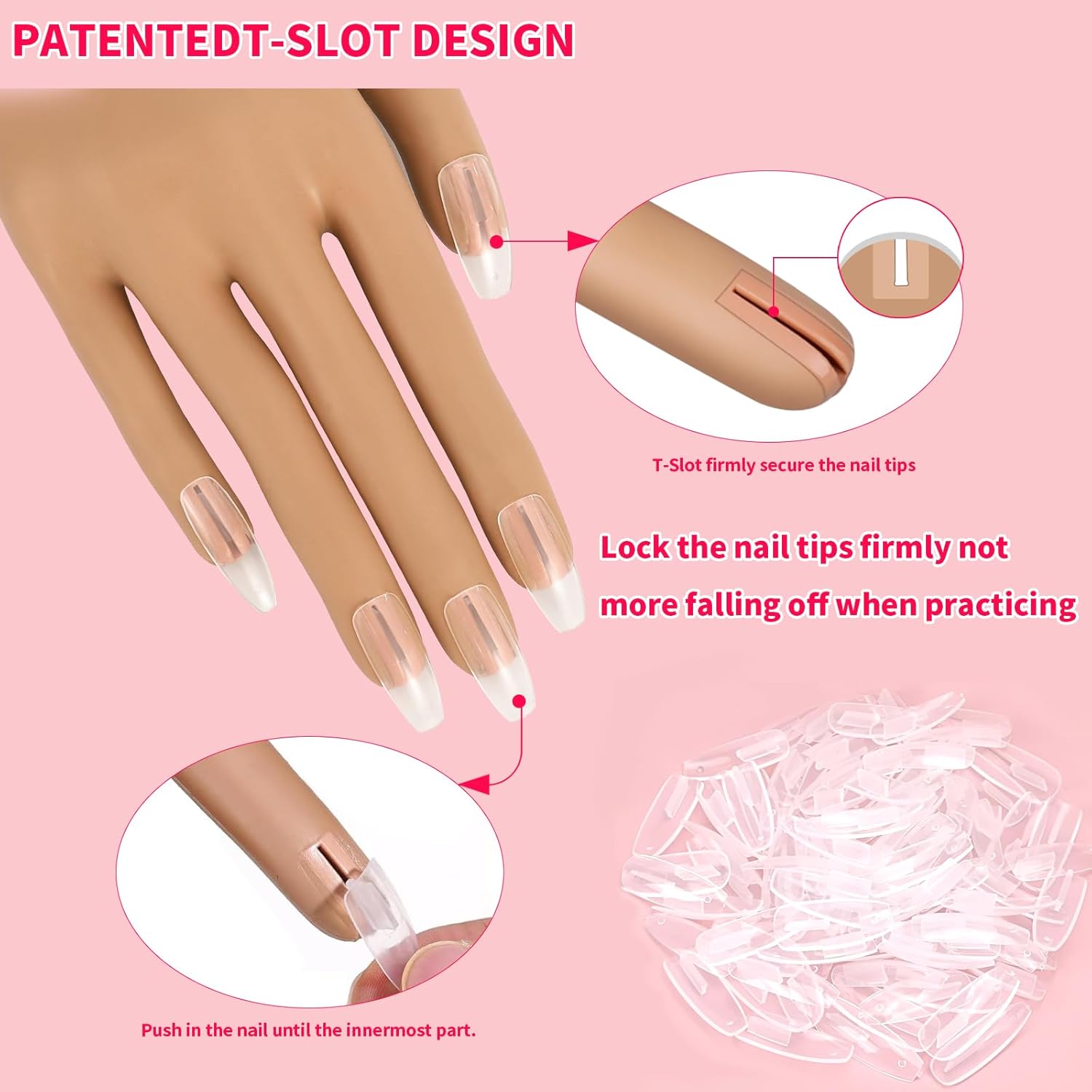 Flexible Acrylic Nail Practice Hand - Realistic Mannequin for Training & Nail Tips